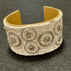 White Glass Seed Beaded Bracelet, handcrafted, size 7 inches